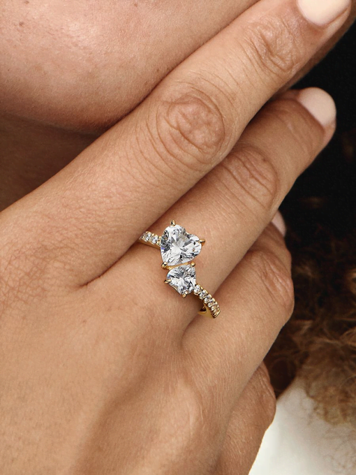 Double Heart Sparkling Ring - Image 2