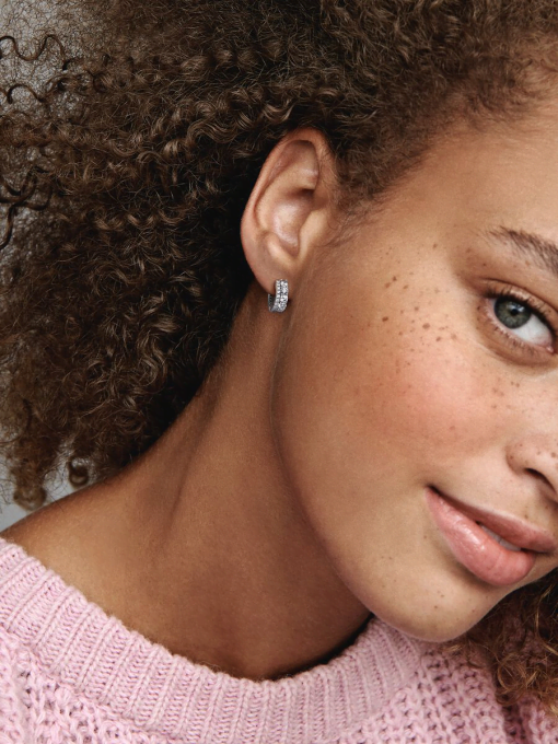 Double Band Pave Hoop Earrings - Image 4