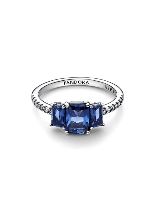 Blue Rectangular Three Stone Sparkling Ring - Image 5
