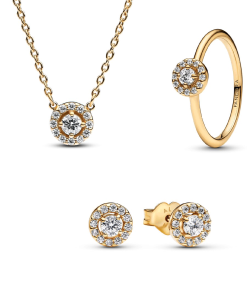 Golden Pave Halo Jewelry Set