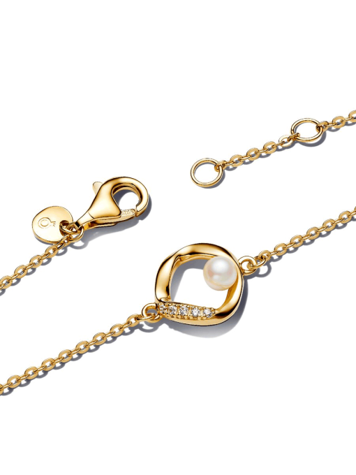 Organically Shaped Pave Circle & Treated Freshwater Cultured Pearl Bracelet - Image 5