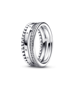 Pandora Signature Logo Pave & Beads Ring