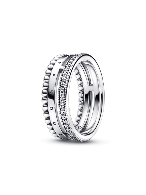 Pandora Signature Logo Pave & Beads Ring