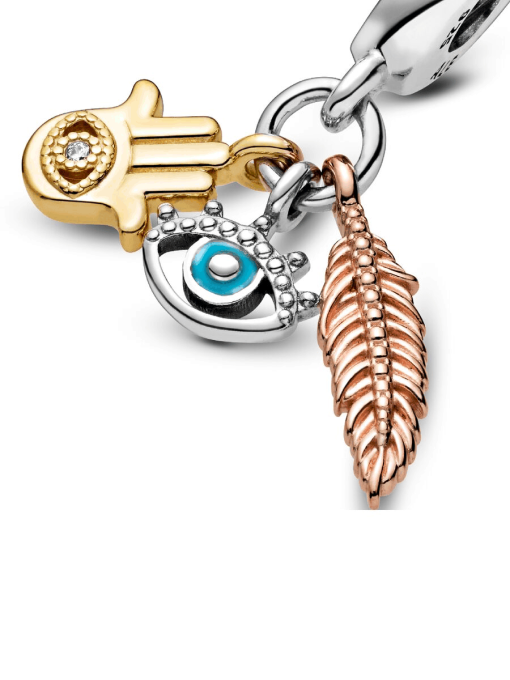 Hamsa, All-seeing Eye & Feather Spirituality Dangle Charm - Image 5