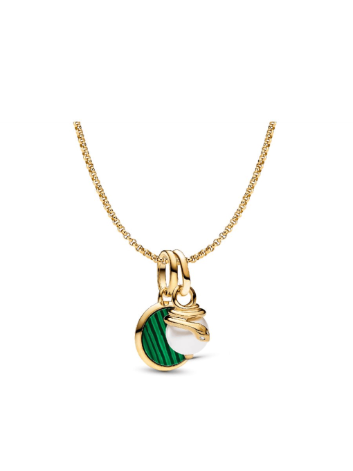 Green Engravable Mini Medallion Charm Necklace Set - Image 2