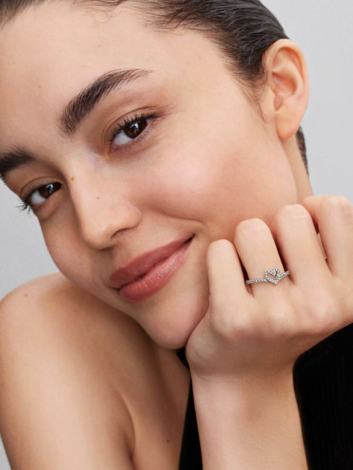 Sparkling Wishbone Heart Ring - Image 4