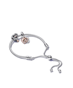 Two-tone Infinity Heart and Mom Charm Bracelet Set