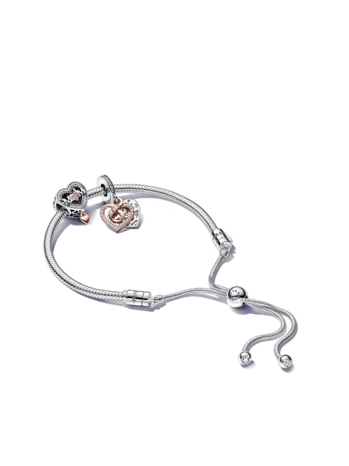Two-tone Infinity Heart and Mom Charm Bracelet Set