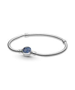 Pandora Moments Sparkling Blue Disc Clasp Snake Chain Bracelet