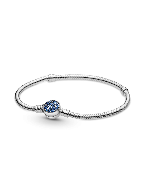 Pandora Moments Sparkling Blue Disc Clasp Snake Chain Bracelet