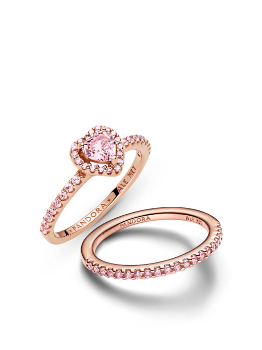 Pink Sparkling Elevated Heart Ring Set - Image 2