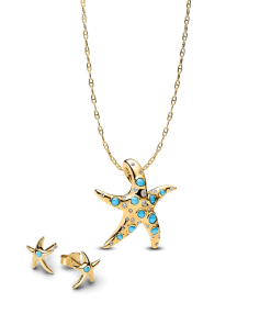 Sparkling Blue Starfish Necklace and Earring Set