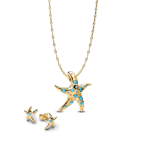 Sparkling Blue Starfish Necklace and Earring Set