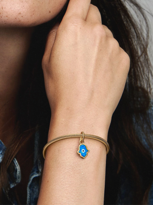 Opalescent Blue Hamsa Hand Dangle Charm - Image 2