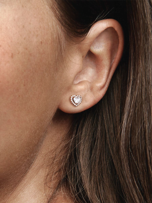 Sparkling Elevated Heart Stud Earrings - Image 2