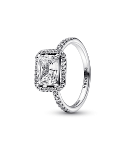Rectangular Sparkling Halo Ring
