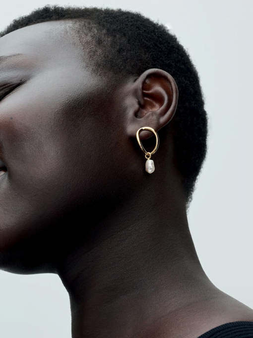 Organically Shaped Circle & Baroque Treated Freshwater Cultured Pearl Earrings - Image 4