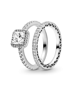 True Elegance Square Halo Ring Set