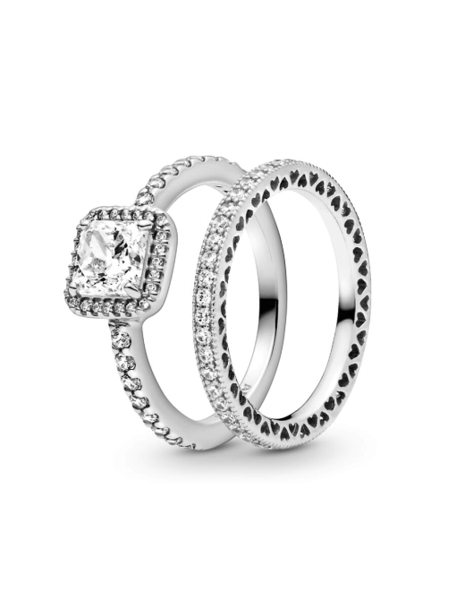 True Elegance Square Halo Ring Set