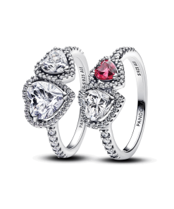 Sparkling Halo Hearts Ring Set