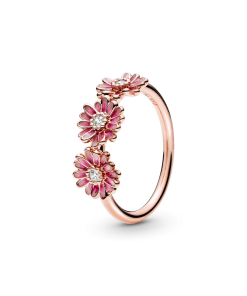 Pink Daisy Flower Trio Ring