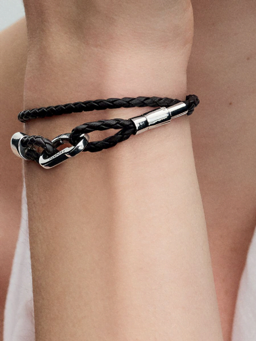 Pandora Moments Brown Braided Double Leather Bracelet - Image 2