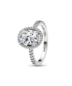Oval Sparkling Halo Statement Ring