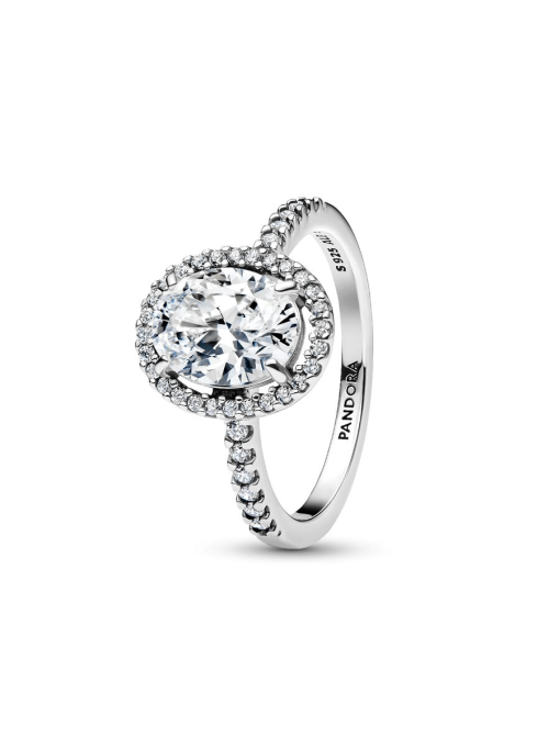 Oval Sparkling Halo Statement Ring