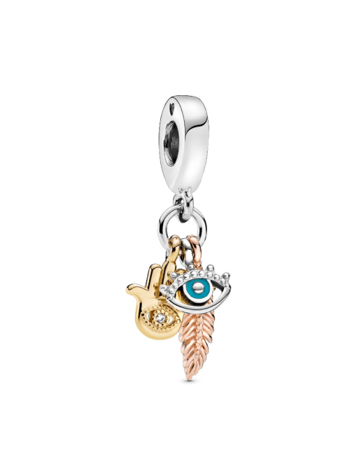 Hamsa, All-seeing Eye & Feather Spirituality Dangle Charm - Image 3