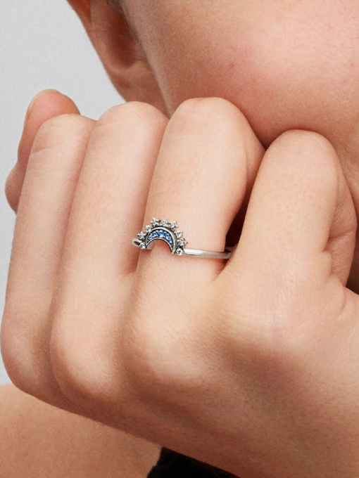 Celestial Blue Sparkling Moon Ring - Image 2