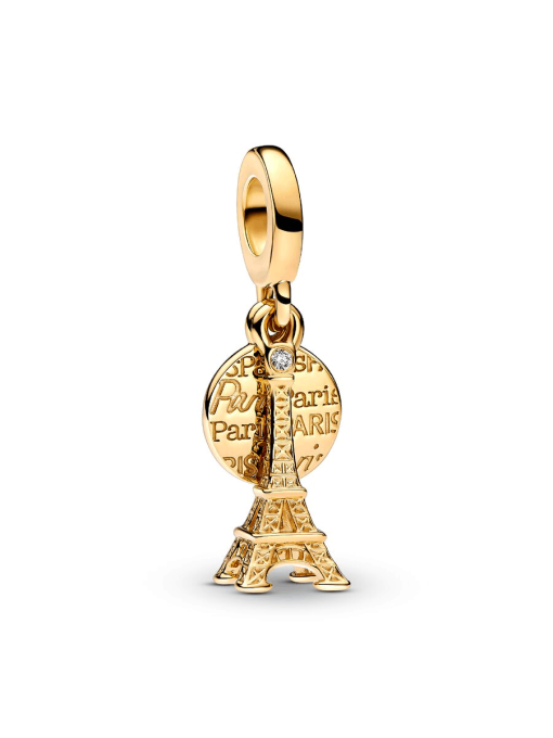 Paris Eiffel Tower Lab-Grown Diamond Engravable Double Dangle Charm
