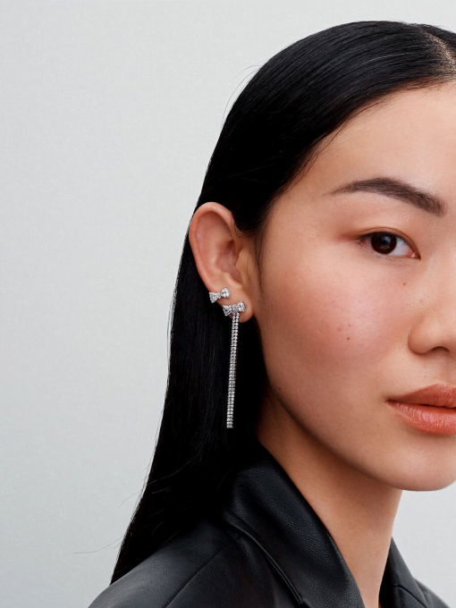 Pave Bow Drop Earrings - Image 6
