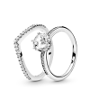 Shimmering Solitaire Wishbone Stacking Ring Set