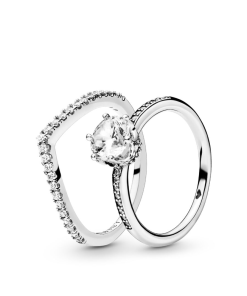 Shimmering Solitaire Wishbone Stacking Ring Set