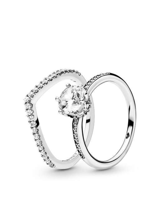 Shimmering Solitaire Wishbone Stacking Ring Set