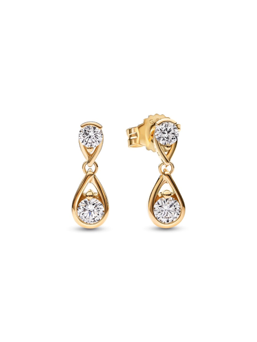 Pandora Infinite 14k Gold Double Lab-grown Diamond Drop Earrings - Image 3