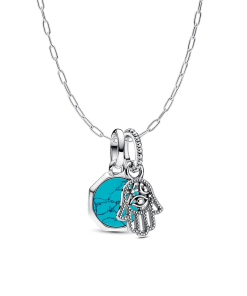 Turquoise Engravable Mini Medallion Charm Necklace Set