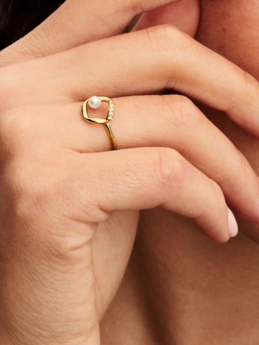 Organically Shaped Pave Circle & Treated Freshwater Cultured Pearl Ring - Image 2