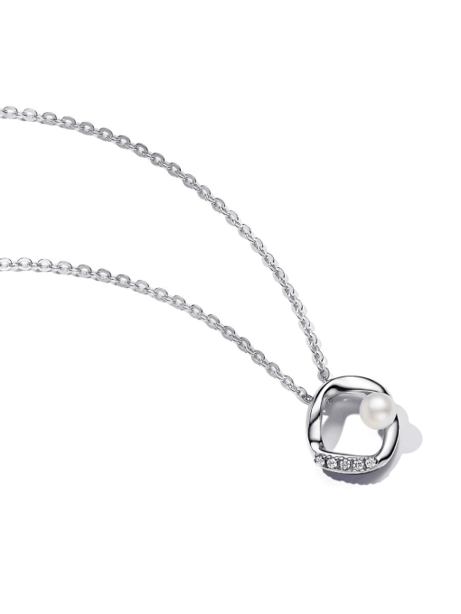 Organically Shaped Pave Circle & Treated Freshwater Cultured Pearl Collier Necklace