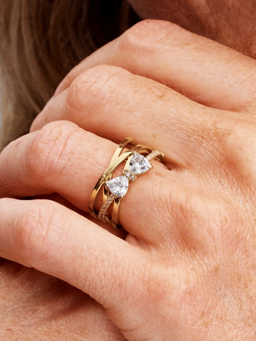 Sparkling Bow & Crossover Band Ring - Image 2