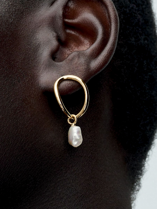 Organically Shaped Circle & Baroque Treated Freshwater Cultured Pearl Earrings - Image 2