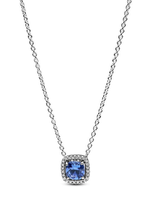 Sparkling Square Blue Halo Pendant Necklace - Image 2