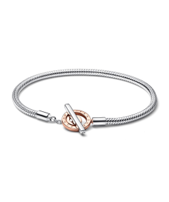 Pandora Moments Two-tone Logo T-Bar Snake Chain Bracelet