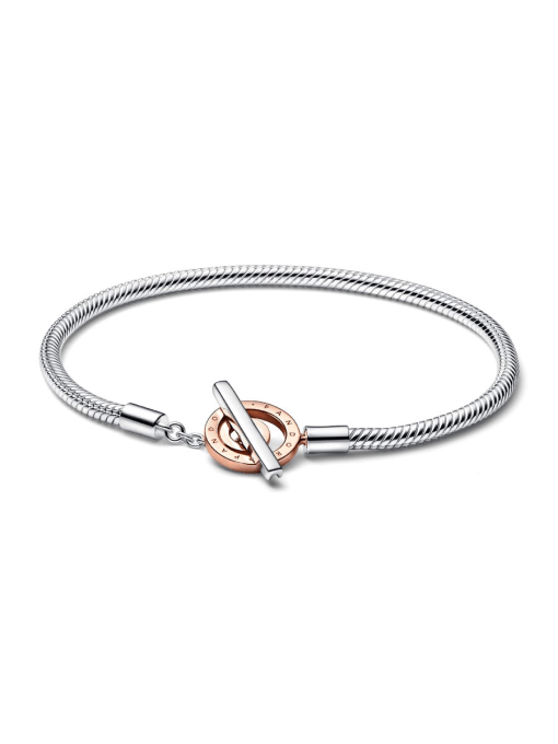 Pandora Moments Two-tone Logo T-Bar Snake Chain Bracelet