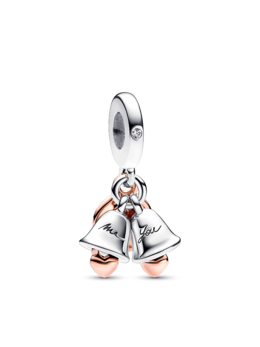 Just Married Two-Tone Wedding Bells Charm & Bracelet Set - Image 3