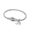 White Rose in Bloom Double Dangle Charm Bracelet Set