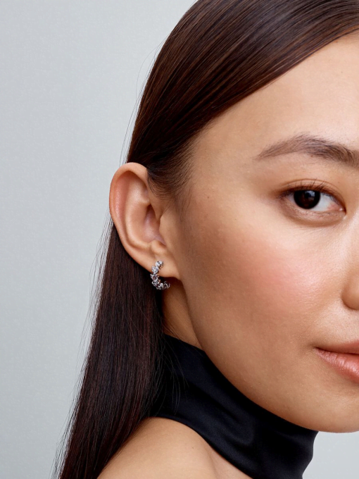 Sparkling Hearts Open Hoop Earrings - Image 4