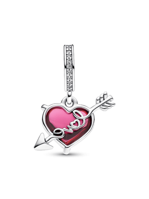 Red Heart & Arrow Murano Glass Dangle Charm - Image 7