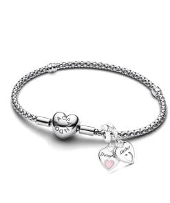 Mom and Daughter Double Heart Charm Bracelet Set