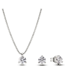Pandora Nova Lab-grown Diamond Pendant Necklace and Earrings set 1.00 carat tw 14k White Gold